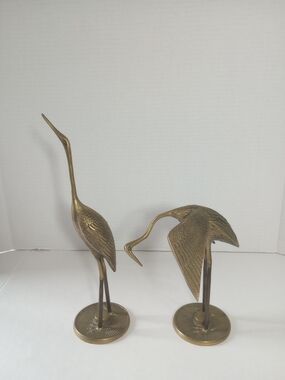 Vintage Brass Crane Pair - Sculpted Bird Figurines in Gold Tone